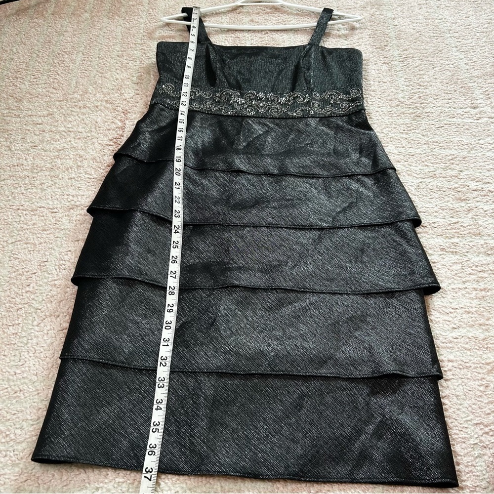 R&M Richards Shimmer Charcoal Midi Dress with Jacket Beaded Waist Size 6P Formal - Picture 15 of 16